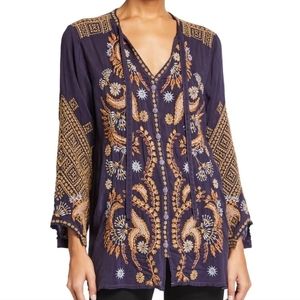 Johnny Was Minerva Navy Blue Blouse Tunic size L NEW WITH TAGS